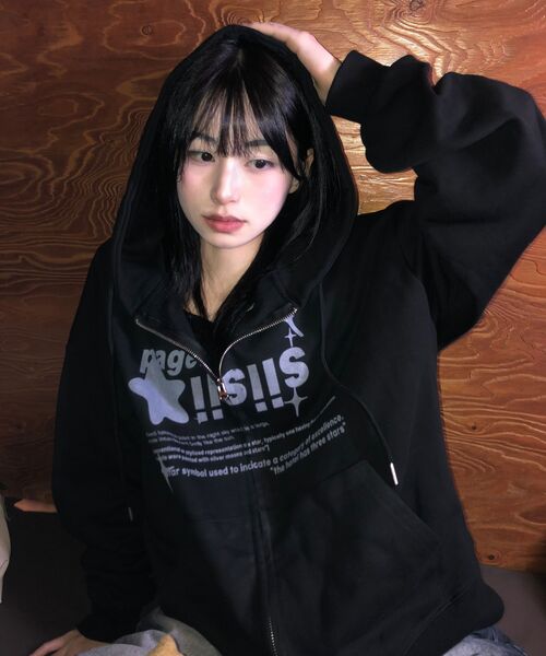PAGESIISII(ページシシ)の「ネイビー クロム シシ スターズ ツーウェイ フードジップアップ ブラック(パーカー・レディース・その他・MEDIUM/LARGE)」の12枚目の写真