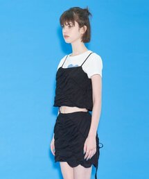 RIBBON SHIRRING SKIRT (BLACK)