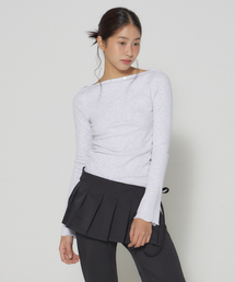 SWEETIE BUTTON BOAT-NECK LONG-SL T - LIGHT GREY