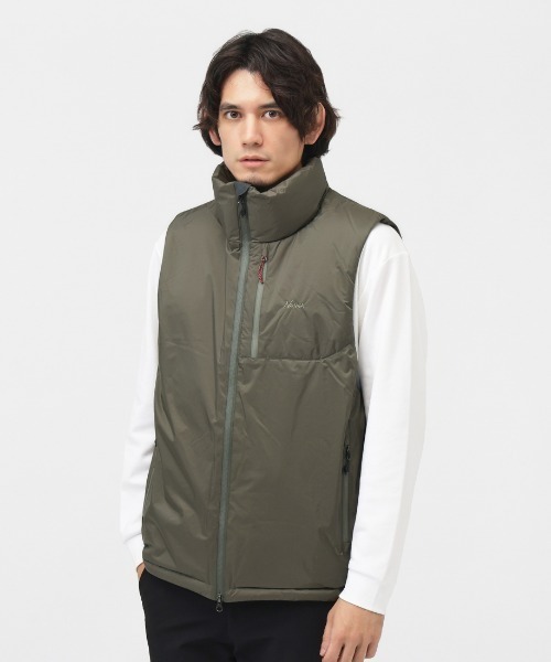 NANGA（ナンガ）の「ナンガ  AURORA TEX STAND COLLAR DOWN VEST（ダウンベスト・メンズ・ブラック/グレー・L/M/S）」の2枚目の写真