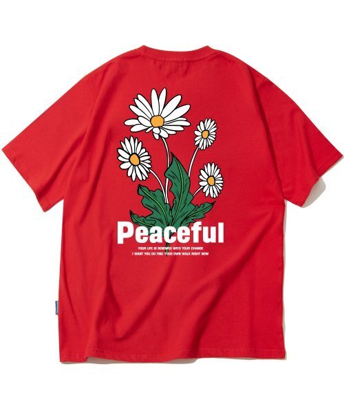 TRIPSHION(トリップション)の「ピースフルデイジーバンドルグラフィックTシャツ - レッド(Tシャツ/カットソー・メンズ・その他・LARGE/MEDIUM/X-LARGE)」の1枚目の写真