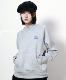 ハイネックスティッチラグラン起毛マンツーマン グレー