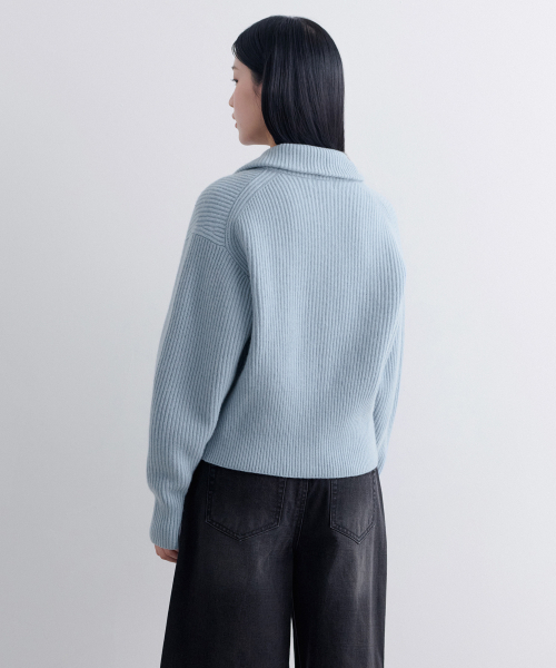 MUSINSA STANDARD WOMAN（ムシンサスタンダードウーマン）の「ウィメンズラムウールリブニットジップアップ[ブルーグレー]（カーディガン/ボレロ・レディース・その他・MEDIUM/SMALL/LARGE）」の3枚目の写真