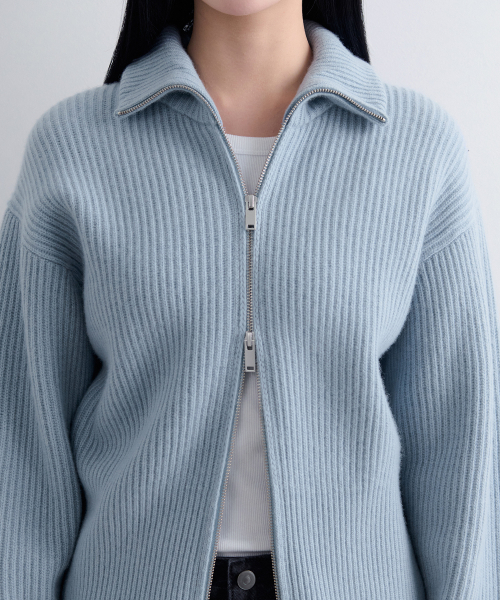 MUSINSA STANDARD WOMAN（ムシンサスタンダードウーマン）の「ウィメンズラムウールリブニットジップアップ[ブルーグレー]（カーディガン/ボレロ・レディース・その他・MEDIUM/SMALL/LARGE）」の6枚目の写真
