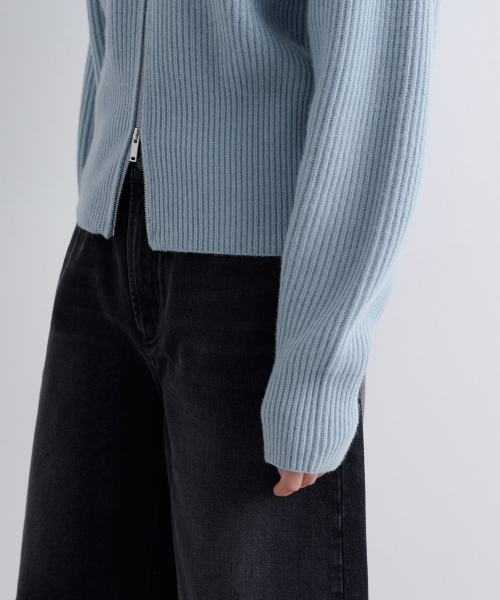 MUSINSA STANDARD WOMAN（ムシンサスタンダードウーマン）の「ウィメンズラムウールリブニットジップアップ[ブルーグレー]（カーディガン/ボレロ・レディース・その他・MEDIUM/SMALL/LARGE）」の8枚目の写真