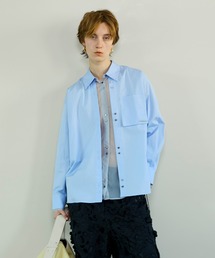 イフ❣️シルク素材シースルー長袖シャツ シースルー」に該当するトップス（ブルー・ネイビー/青色系・長袖