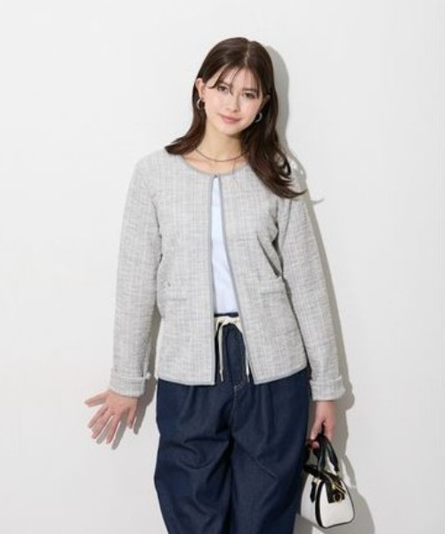 slattgir(スラットジール)の「高身長 ミックスツイードノーカラージャケット(トールサイズ)(ノーカラージャケット・レディース・ブラック/グレー・T5L/T4L/T3L/TLL/TL/TM)」の20枚目の写真