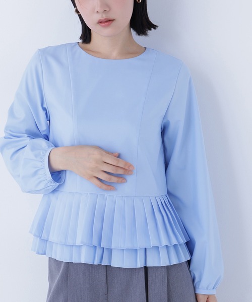 NATURAL BEAUTY BASIC(ナチュラルビューティーベーシック)の「◇プリーツヘムブラウス(シャツ/ブラウス・レディース・オフホワイト/ブルー/オレンジ・MEDIUM/SMALL)」の2枚目の写真