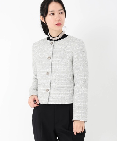 STRAWBERRY-FIELDS（ストロベリーフィールズ）の「ヴィーナスツイード_ツイードノーカラージャケット（ノーカラージャケット・レディース・ライトグレー/ベージュ・2）」の3枚目の写真