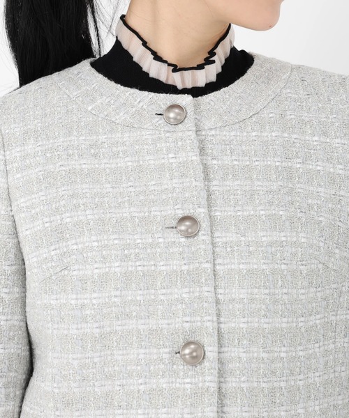 STRAWBERRY-FIELDS（ストロベリーフィールズ）の「ヴィーナスツイード_ツイードノーカラージャケット（ノーカラージャケット・レディース・ライトグレー/ベージュ・2）」の6枚目の写真