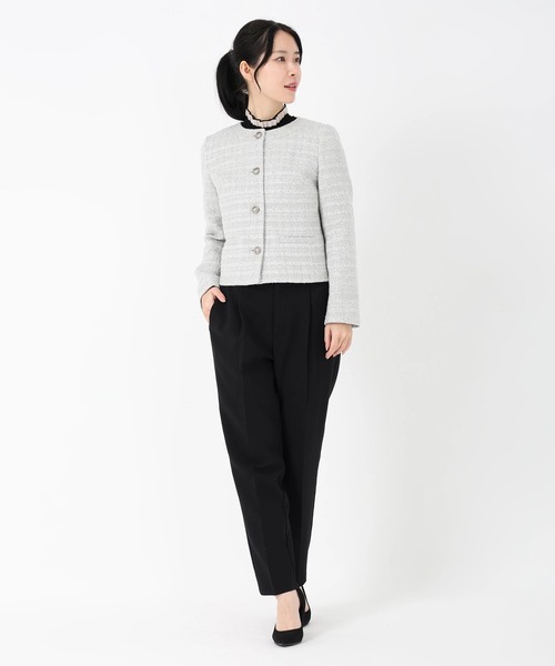 STRAWBERRY-FIELDS（ストロベリーフィールズ）の「ヴィーナスツイード_ツイードノーカラージャケット（ノーカラージャケット・レディース・ライトグレー/ベージュ・2）」の11枚目の写真