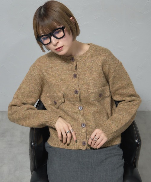 leimn(レイムン)の「Wポケットクルーネックニットカーディガン(カーディガン/ボレロ・レディース・ブラウン・M)」の1枚目の写真