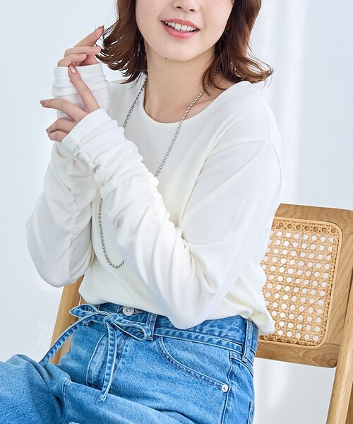 coen(コーエン)の「袖くしゅテレコカットソー(Tシャツ/カットソー・レディース・ライトブルー/ブラック/オフホワイト・L/M)」の2枚目の写真