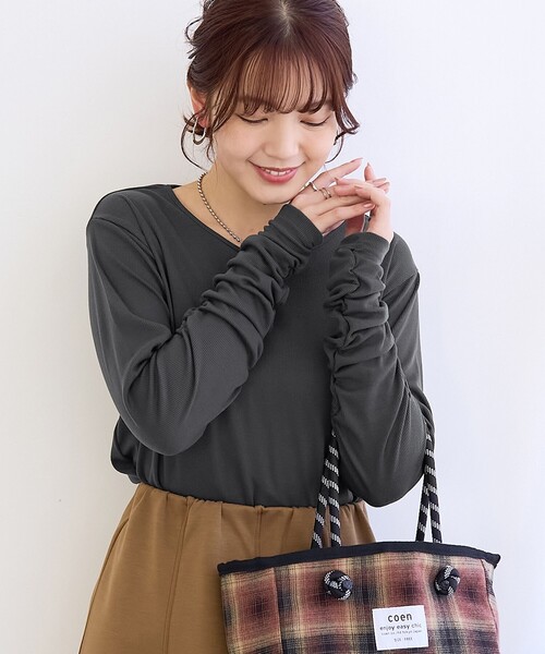 coen(コーエン)の「袖くしゅテレコカットソー(Tシャツ/カットソー・レディース・ライトブルー/ブラック/オフホワイト・L/M)」の3枚目の写真