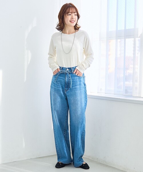 coen(コーエン)の「袖くしゅテレコカットソー(Tシャツ/カットソー・レディース・ライトブルー/ブラック/オフホワイト・L/M)」の4枚目の写真