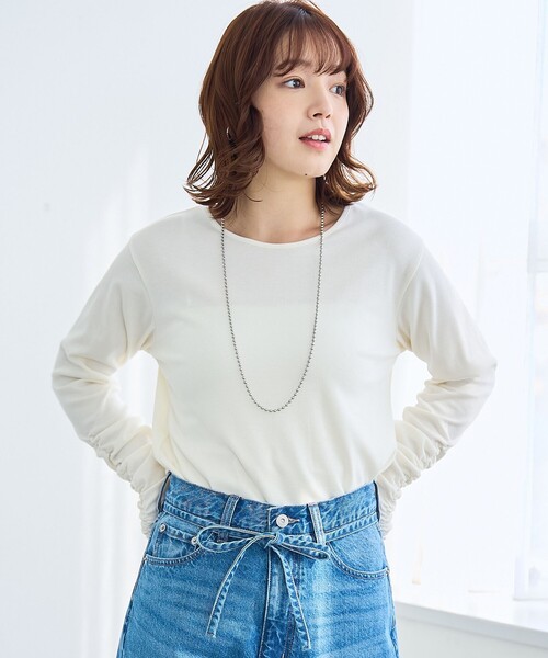 coen(コーエン)の「袖くしゅテレコカットソー(Tシャツ/カットソー・レディース・ライトブルー/ブラック/オフホワイト・L/M)」の6枚目の写真