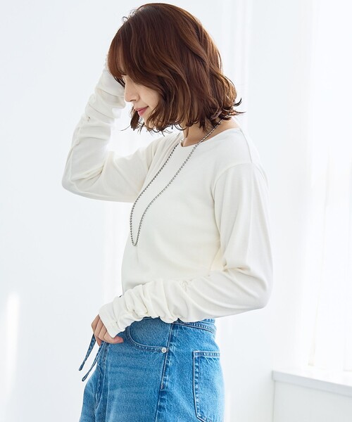 coen(コーエン)の「袖くしゅテレコカットソー(Tシャツ/カットソー・レディース・ライトブルー/ブラック/オフホワイト・L/M)」の7枚目の写真