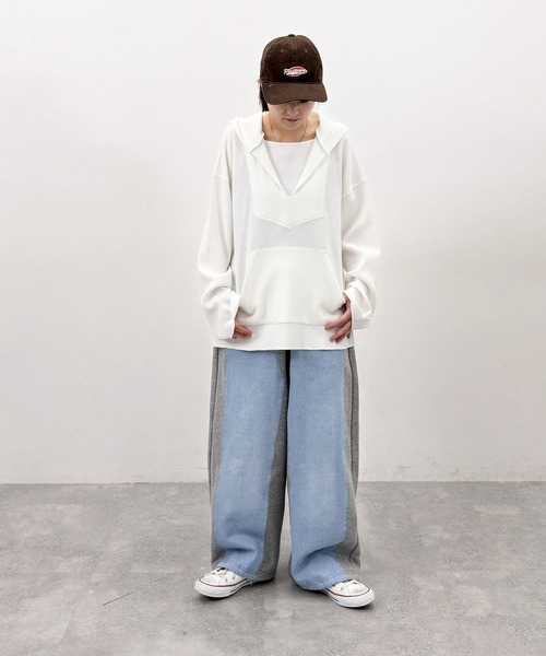 niko and...（ニコアンド）の「[MODE NORM CORE] ワッフルメキシカンパーカー（パーカー・レディース・ネイビー/ナチュラル/オフホワイト・FREE）」の4枚目の写真