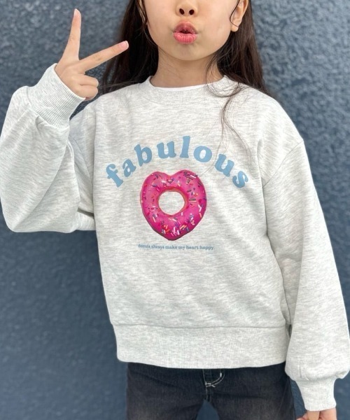 Right-on(ライトオン)の「VIVIAN BLUE(ヴィヴィアンブルー)【キッズ】プリントスウェットプルオーバー(スウェット・キッズ・ライム/ピンク/オフホワイト/グレー/ライラック/ブラック・110/120/130/140/150/160)」の2枚目の写真