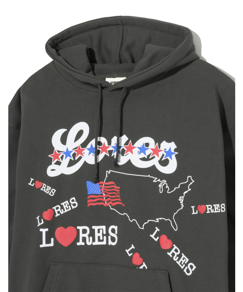 LORES(ロアス)の「America Pullover Hoodie - Charcoal(パーカー・レディース・その他・S/M/L/XL)」の3枚目の写真