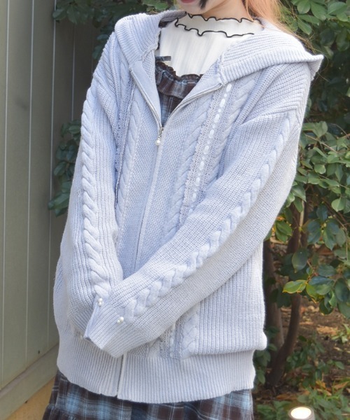 axes femme（アクシーズファム）の「はしごレースニットパーカー（カーディガン/ボレロ・レディース・キナリ/ピンク/グレー・FREE）」の2枚目の写真