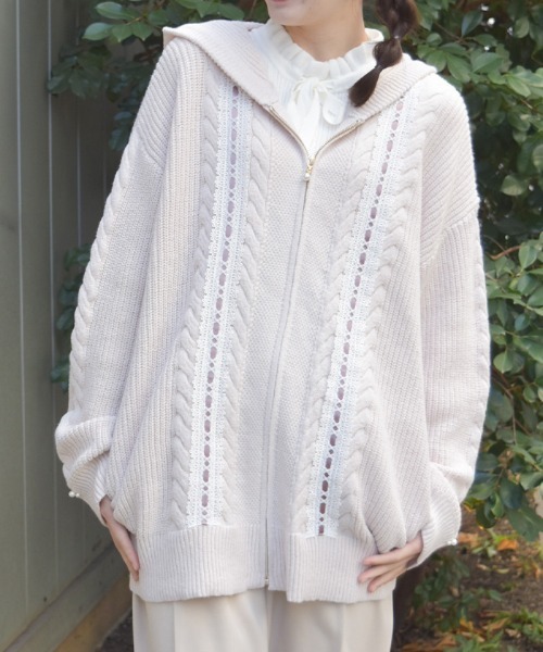 axes femme（アクシーズファム）の「はしごレースニットパーカー（カーディガン/ボレロ・レディース・キナリ/ピンク/グレー・FREE）」の3枚目の写真