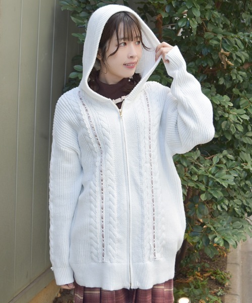 axes femme（アクシーズファム）の「はしごレースニットパーカー（カーディガン/ボレロ・レディース・キナリ/ピンク/グレー・FREE）」の10枚目の写真