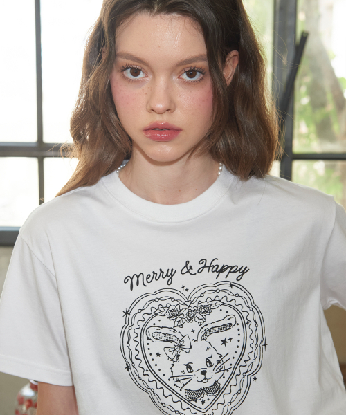 CPGN STUDIO(コンパーニョ)の「メリーハッピー クロップTシャツ ホワイト(Tシャツ/カットソー・レディース・その他・ONE SIZE)」の1枚目の写真