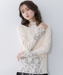 iS ScoLar | 561204:花蝶柄テレコ素材メロウ入りインナー(Tシャツ/カットソー)
