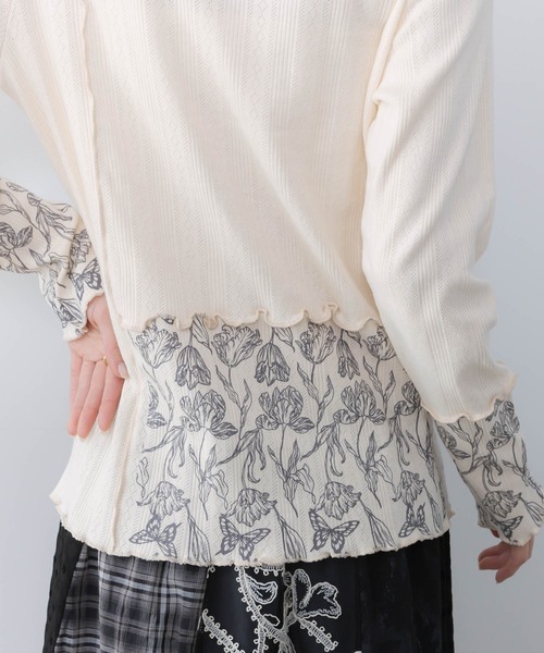 iS ScoLar（イズスカラー）の「561204：花蝶柄テレコ素材メロウ入りインナー（Tシャツ/カットソー・レディース・サックスブルー/ブラック/アイボリー・M）」の11枚目の写真