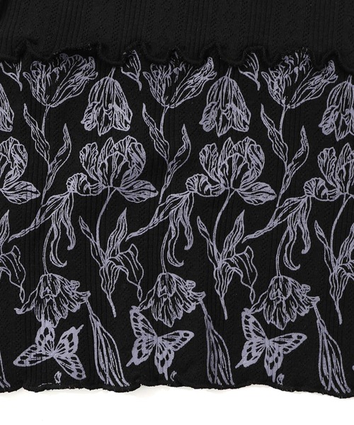 iS ScoLar（イズスカラー）の「561204：花蝶柄テレコ素材メロウ入りインナー（Tシャツ/カットソー・レディース・サックスブルー/ブラック/アイボリー・M）」の14枚目の写真
