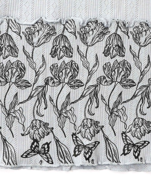 iS ScoLar（イズスカラー）の「561204：花蝶柄テレコ素材メロウ入りインナー（Tシャツ/カットソー・レディース・サックスブルー/ブラック/アイボリー・M）」の15枚目の写真