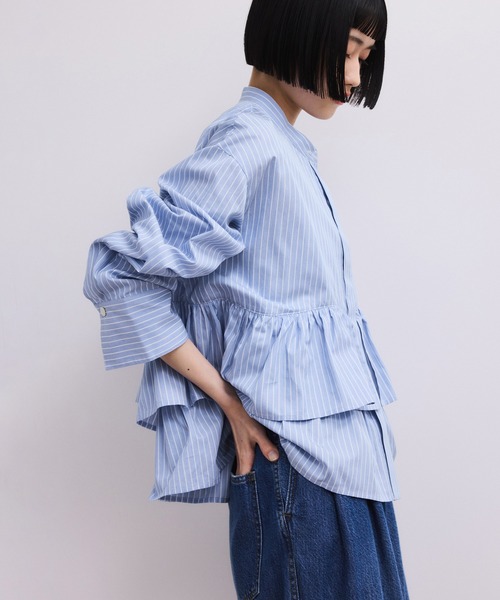 ADAM ET ROPE'（アダムエロペ）の「【WEB限定】フリルブラウス（シャツ/ブラウス・レディース・ホワイト/サックスブルー/ブラック・FREE）」の9枚目の写真