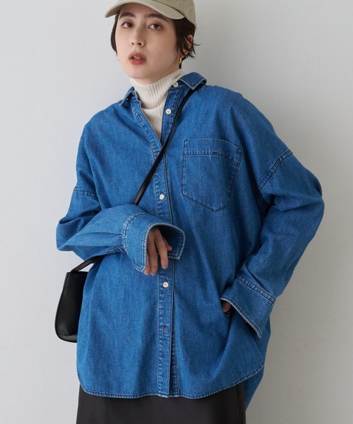 Rouge vif（ルージュヴィフ）の「【2026SS新作】【ロングセラー】NEWオーバーサイズデニムシャツ/春服/レイヤードトップス/手洗い可能（シャツ/ブラウス・レディース・ダークネイビー/グレー/ブラック/ブルー・フリー）」の3枚目の写真