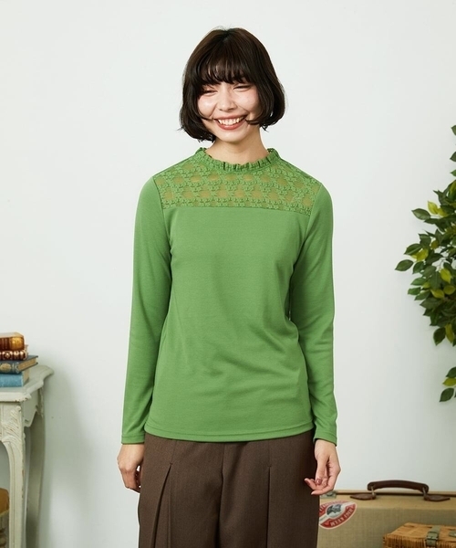 Jocomomola(ホコモモラ)の「ベアスムース レース切り替えカットソー(Tシャツ/カットソー・レディース・ブルー/アイボリー/グリーン/ライトピンク・40)」の3枚目の写真