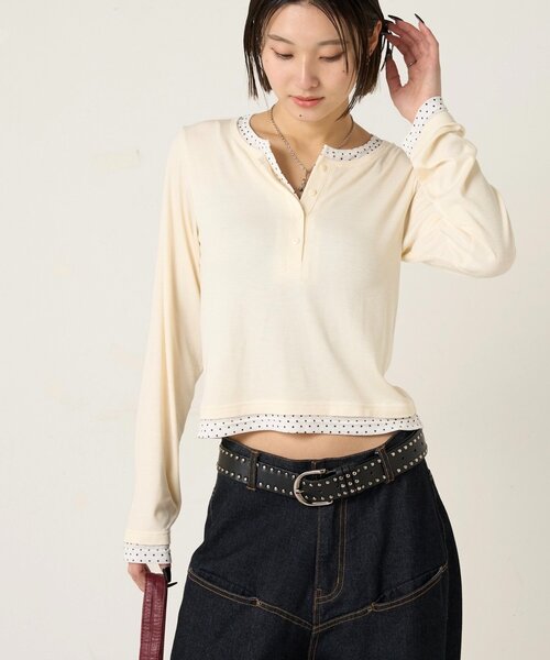 WHO'S WHO gallery(フーズフーギャラリー)の「【WEB限定カラーあり/ドット柄】レイヤードヘンリートップス(Tシャツ/カットソー・レディース・ピンク/ネイビー/ブルー系その他/イエロー/アイボリー/グレー系その他/イエロー系その他/ピンク系その他/ブラック系その他・FREE)」の12枚目の写真