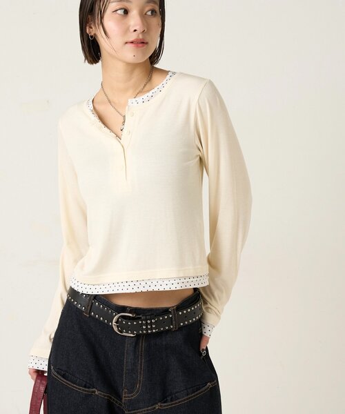 WHO'S WHO gallery(フーズフーギャラリー)の「【WEB限定カラーあり/ドット柄】レイヤードヘンリートップス(Tシャツ/カットソー・レディース・ピンク/ネイビー/ブルー系その他/イエロー/アイボリー/グレー系その他/イエロー系その他/ピンク系その他/ブラック系その他・FREE)」の13枚目の写真