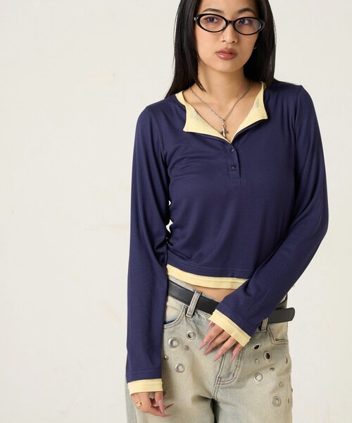 WHO'S WHO gallery(フーズフーギャラリー)の「【WEB限定カラーあり/ドット柄】レイヤードヘンリートップス(Tシャツ/カットソー・レディース・ピンク/ネイビー/ブルー系その他/イエロー/アイボリー/グレー系その他/イエロー系その他/ピンク系その他/ブラック系その他・FREE)」の17枚目の写真