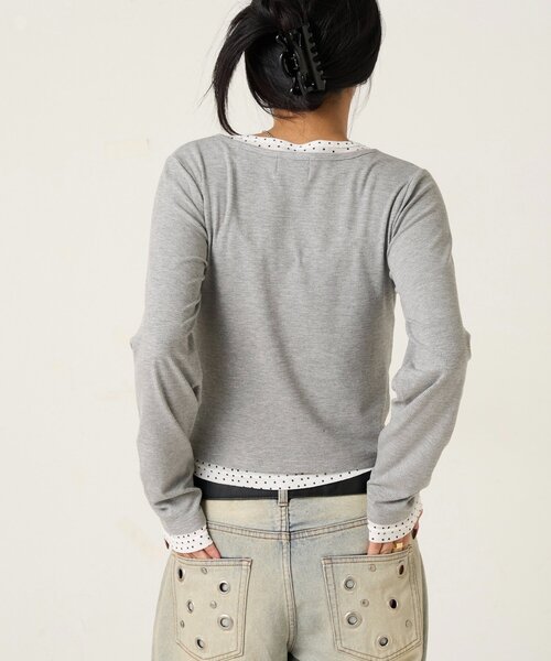 WHO'S WHO gallery（フーズフーギャラリー）の「【WEB限定カラーあり/ドット柄】レイヤードヘンリートップス（Tシャツ/カットソー・レディース・ピンク/ネイビー/ブルー系その他/イエロー/アイボリー/グレー系その他/イエロー系その他/ピンク系その他/ブラック系その他・FREE）」の10枚目の写真