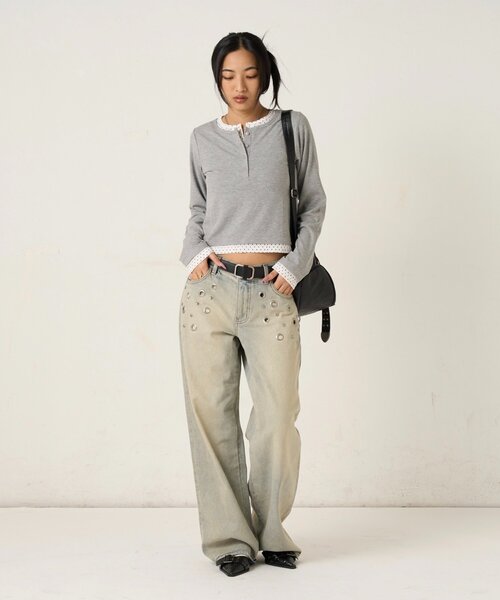 WHO'S WHO gallery（フーズフーギャラリー）の「【WEB限定カラーあり/ドット柄】レイヤードヘンリートップス（Tシャツ/カットソー・レディース・ピンク/ネイビー/ブルー系その他/イエロー/アイボリー/グレー系その他/イエロー系その他/ピンク系その他/ブラック系その他・FREE）」の11枚目の写真