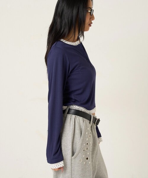 WHO'S WHO gallery（フーズフーギャラリー）の「【WEB限定カラーあり/ドット柄】レイヤードヘンリートップス（Tシャツ/カットソー・レディース・ピンク/ネイビー/ブルー系その他/イエロー/アイボリー/グレー系その他/イエロー系その他/ピンク系その他/ブラック系その他・FREE）」の15枚目の写真