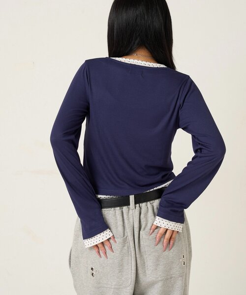 WHO'S WHO gallery（フーズフーギャラリー）の「【WEB限定カラーあり/ドット柄】レイヤードヘンリートップス（Tシャツ/カットソー・レディース・ピンク/ネイビー/ブルー系その他/イエロー/アイボリー/グレー系その他/イエロー系その他/ピンク系その他/ブラック系その他・FREE）」の16枚目の写真