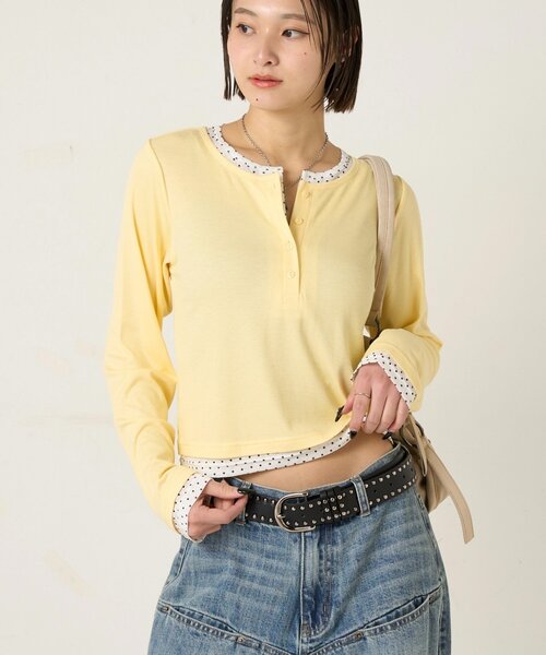WHO'S WHO gallery（フーズフーギャラリー）の「【WEB限定カラーあり/ドット柄】レイヤードヘンリートップス（Tシャツ/カットソー・レディース・ピンク/ネイビー/ブルー系その他/イエロー/アイボリー/グレー系その他/イエロー系その他/ピンク系その他/ブラック系その他・FREE）」の19枚目の写真