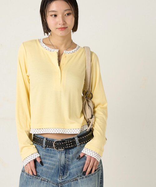 WHO'S WHO gallery（フーズフーギャラリー）の「【WEB限定カラーあり/ドット柄】レイヤードヘンリートップス（Tシャツ/カットソー・レディース・ピンク/ネイビー/ブルー系その他/イエロー/アイボリー/グレー系その他/イエロー系その他/ピンク系その他/ブラック系その他・FREE）」の20枚目の写真