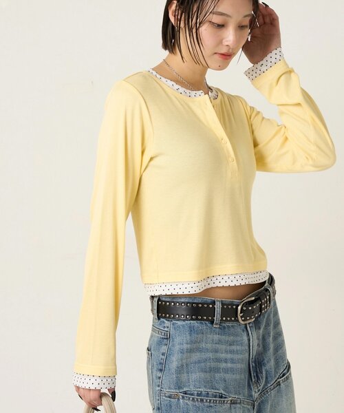 WHO'S WHO gallery（フーズフーギャラリー）の「【WEB限定カラーあり/ドット柄】レイヤードヘンリートップス（Tシャツ/カットソー・レディース・ピンク/ネイビー/ブルー系その他/イエロー/アイボリー/グレー系その他/イエロー系その他/ピンク系その他/ブラック系その他・FREE）」の21枚目の写真