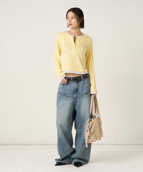 WHO'S WHO gallery（フーズフーギャラリー）の「【WEB限定カラーあり/ドット柄】レイヤードヘンリートップス（Tシャツ/カットソー・レディース・ピンク/ネイビー/ブルー系その他/イエロー/アイボリー/グレー系その他/イエロー系その他/ピンク系その他/ブラック系その他・FREE）」の22枚目の写真