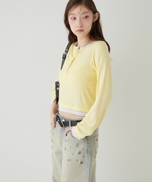 WHO'S WHO gallery(フーズフーギャラリー)の「【WEB限定カラーあり/ドット柄】レイヤードヘンリートップス(Tシャツ/カットソー・レディース・ピンク/ネイビー/ブルー系その他/イエロー/アイボリー/グレー系その他/イエロー系その他/ピンク系その他/ブラック系その他・FREE)」の22枚目の写真