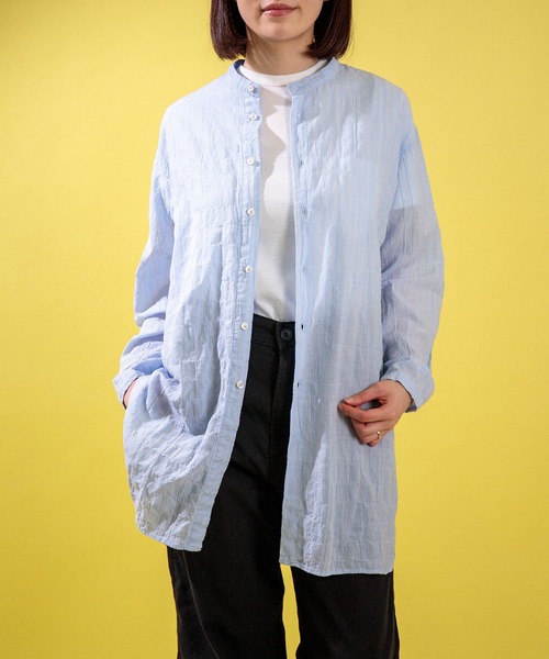 D.M.G.（ドミンゴ）の「[D.M.G / ディーエムジー] シャーリングストライプ ロングシャツ（シャツ/ブラウス・レディース・ホワイト系その他/ブルー系その他・2）」の3枚目の写真