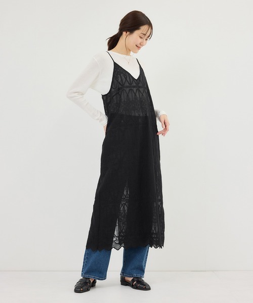 ROPE' PICNIC（ロペピクニック）の「レースキャミワンピース（ワンピース・レディース・オフホワイト/ブラック・FREE）」の2枚目の写真