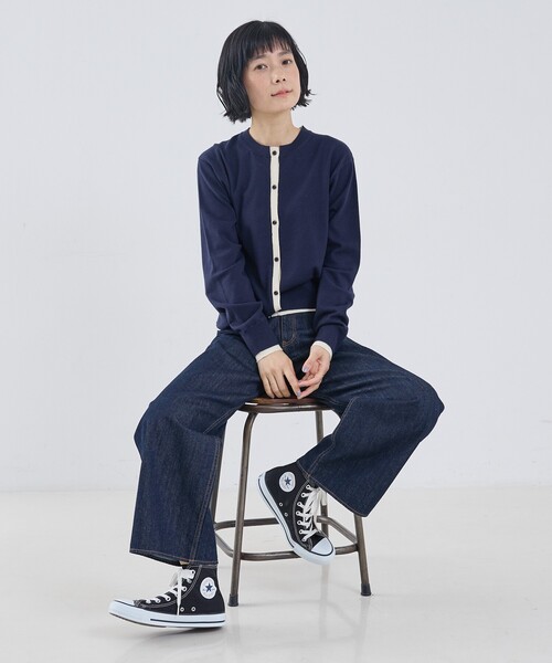 collex（コレックス）の「バイカラーコンパクトカーディガン（カーディガン/ボレロ・レディース・ライム/ネイビー/オレンジ系その他/ブルー・フリー）」の18枚目の写真